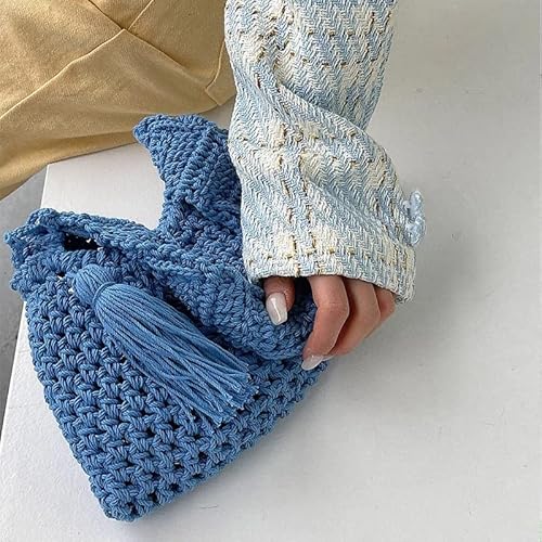 Slatiom Wool Knitted Tassel Shoulder Shopping Bag For Women Vintage Cotton Cloth Girls Tote Shopper Bag Large Female Handbag (Color : D, Size : 31 * 14Cm) #TOP3