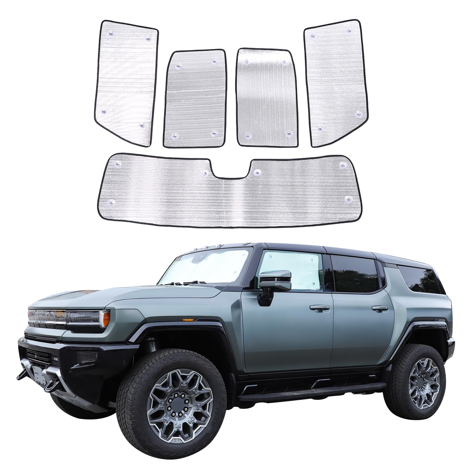 Parasol para parabrisas compatible con Hummer EV 2024 para ventana delantera y lateral, parasol para parabrisas de automóvil, parasol plegable para coche, bloquea los rayos del sol y mantiene tu coche
