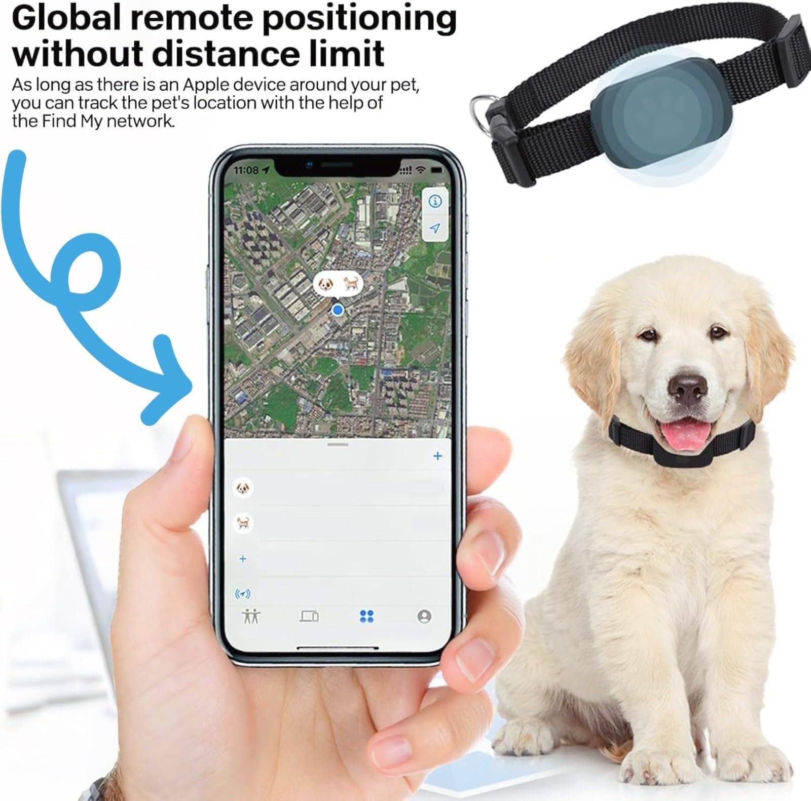 Rastreador de gatos, collar GPS para gatos pequeños, rastreador de perros, rastreador de mascotas, sin cuota mensual, rastreador de mascotas (compatible con iOS/Android), collar GPS para gatos