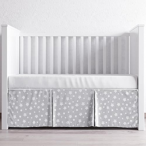 Miniatura 6 de Falda de cuna para niño y niña, plisada con volantes y polvo, lavable a máquina, 14 pulgadas de caída, falda de cama para cuna gris con estrella