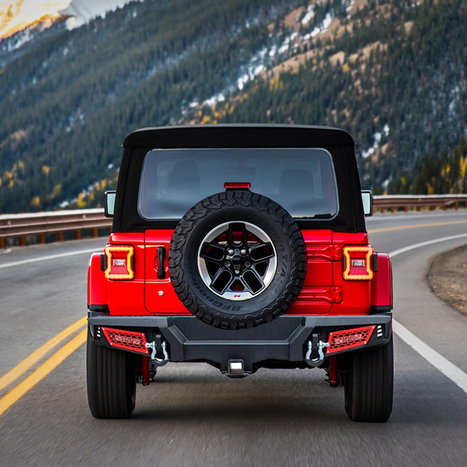 SUNPIE Front Rear Bumper Combo w/4inch RGBW Fog Lights+LED Lights Bar+D-Ring Compatible with Jeep Wrangler JL/JLU 2018-2026