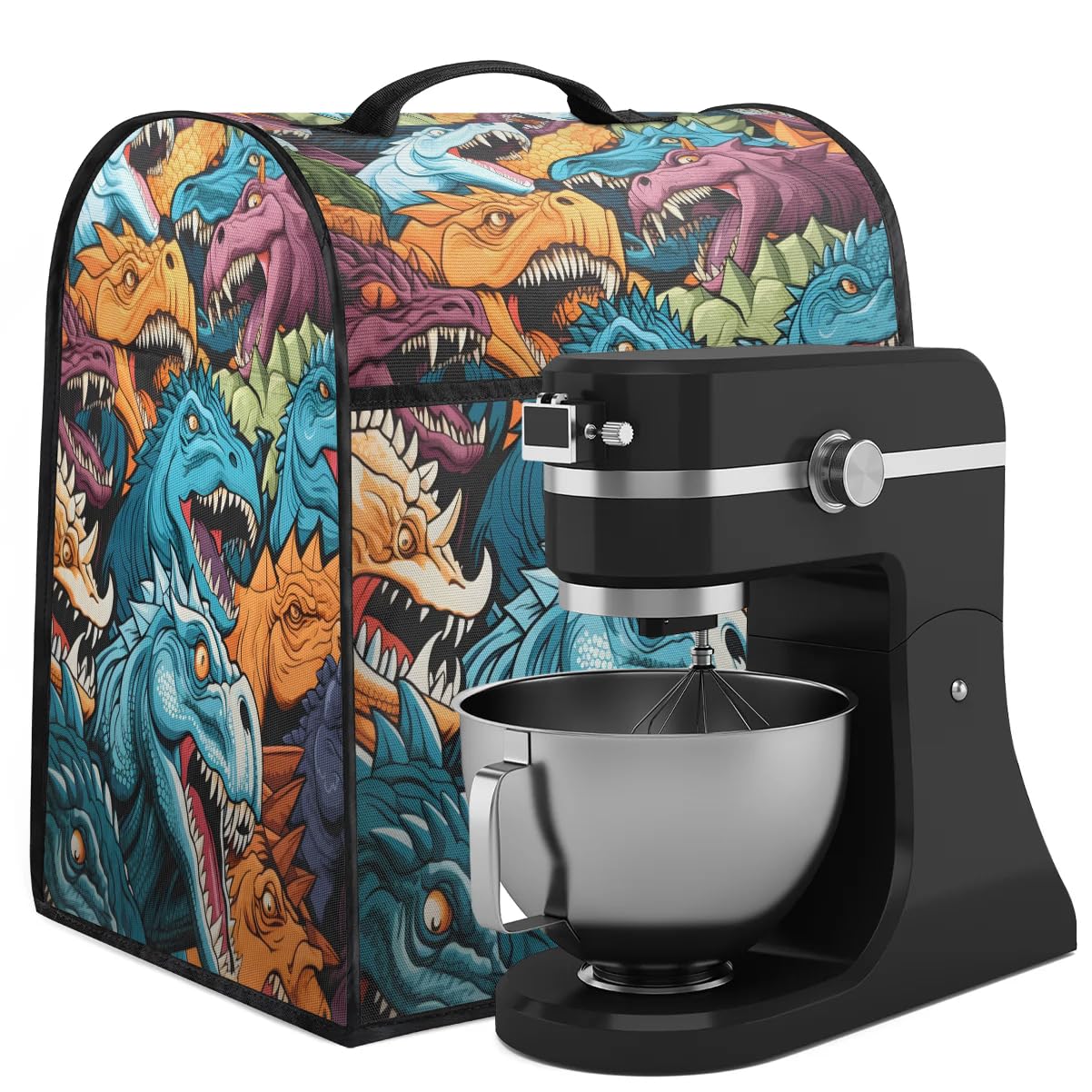 Sabokido Colorful Dinosaurs Kitchen Aid Mixer Cover Compatible with 6-8 Quart Kitchen Aid Tilt Head & Bowl Lift, Stand Mixer Cover with Pockets and Handle, Dust Cover Accessories
