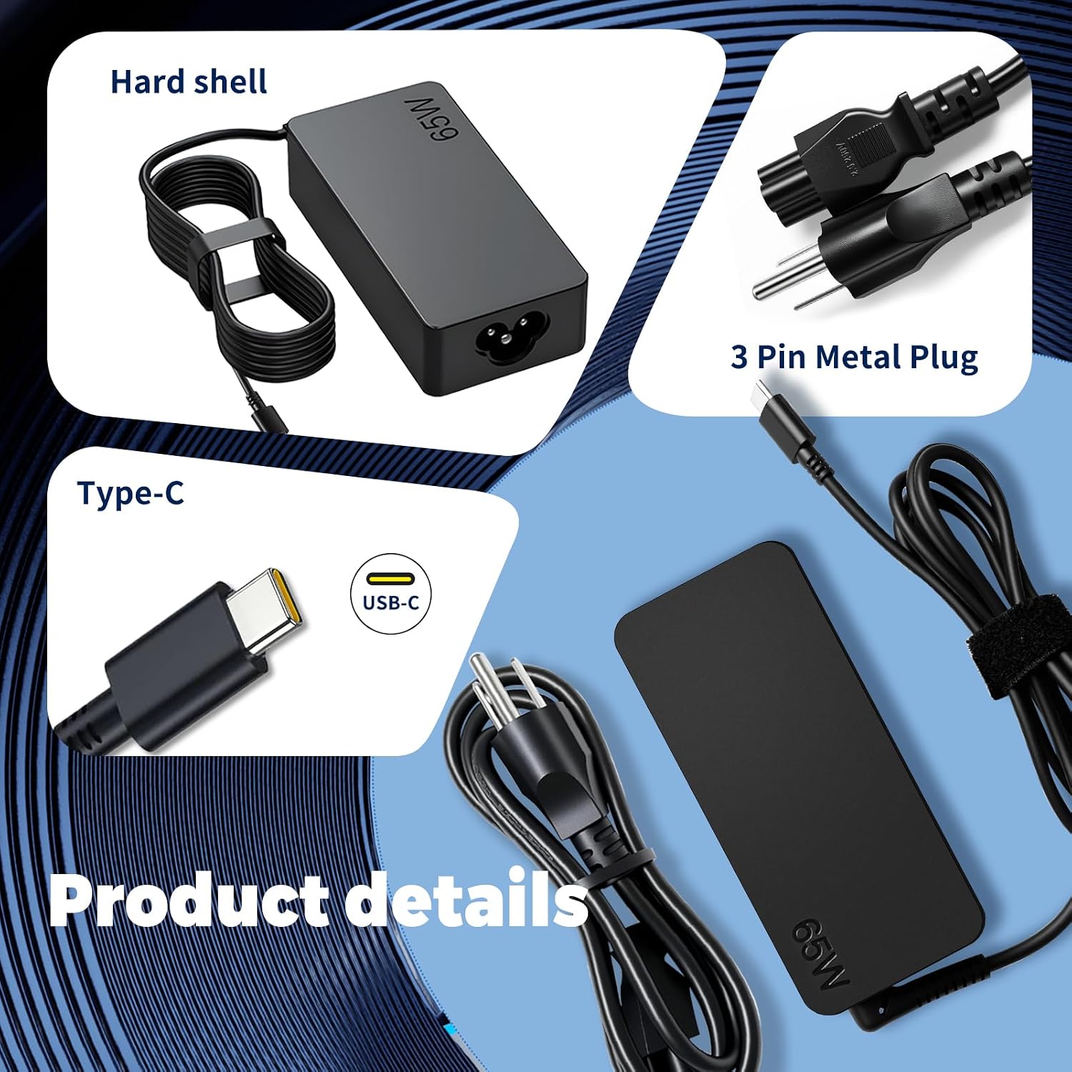 65W USB-C Laptop Charger Compatible with Lenovo Thinkpad T470 T470S T460 E531 E570 E560 L470 L460 L440Yoga/Chromebook C330 S330 100e 300e AC Adapter Power Cord