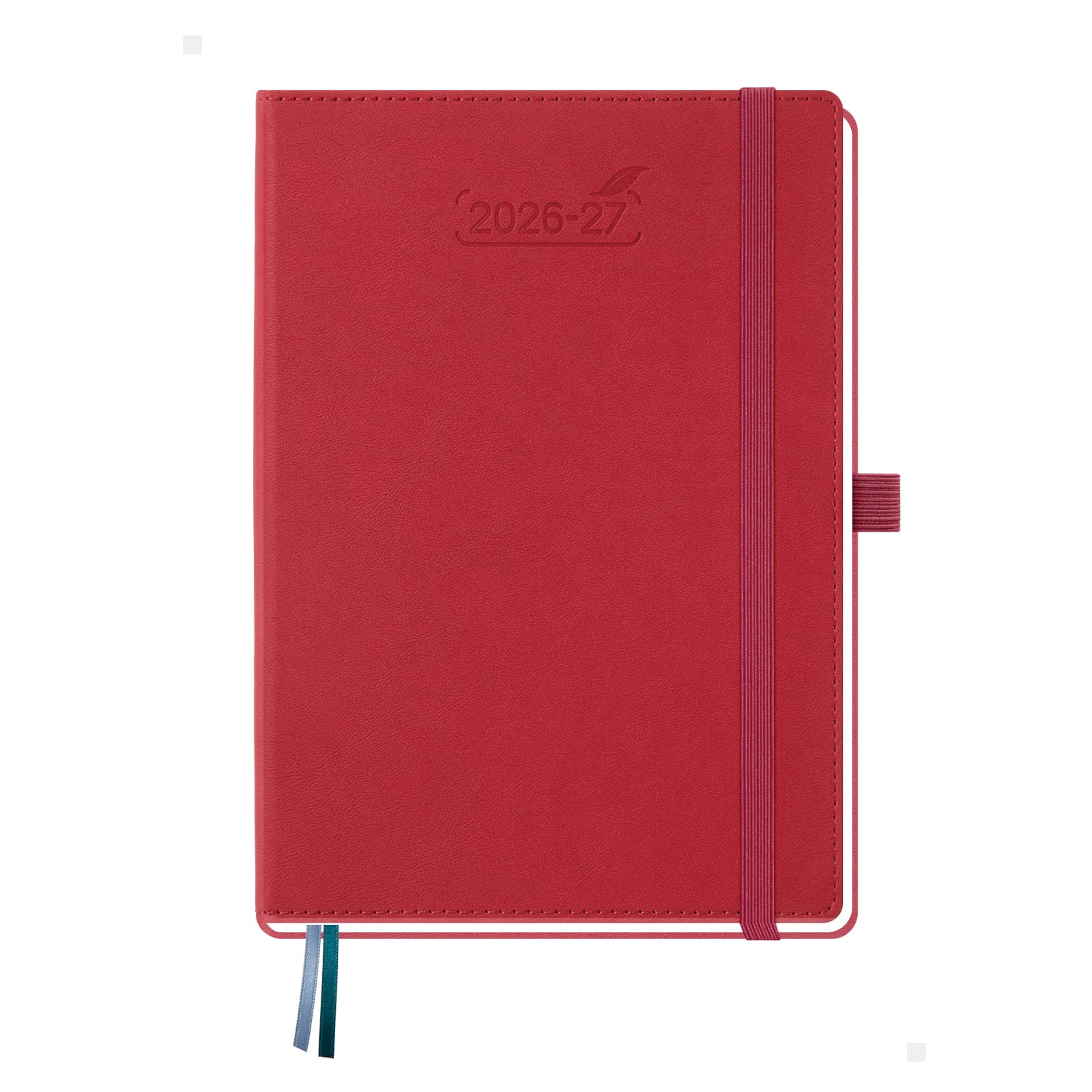 BEZEND A5 Academic Diary 2026-2027 Week to View (Jul 26 - Dec 27) Vertical Weekly Planner with Time Slots & Monthly Tabs. Appointment Diary for Home School Office. PU Leather Hardback, Red