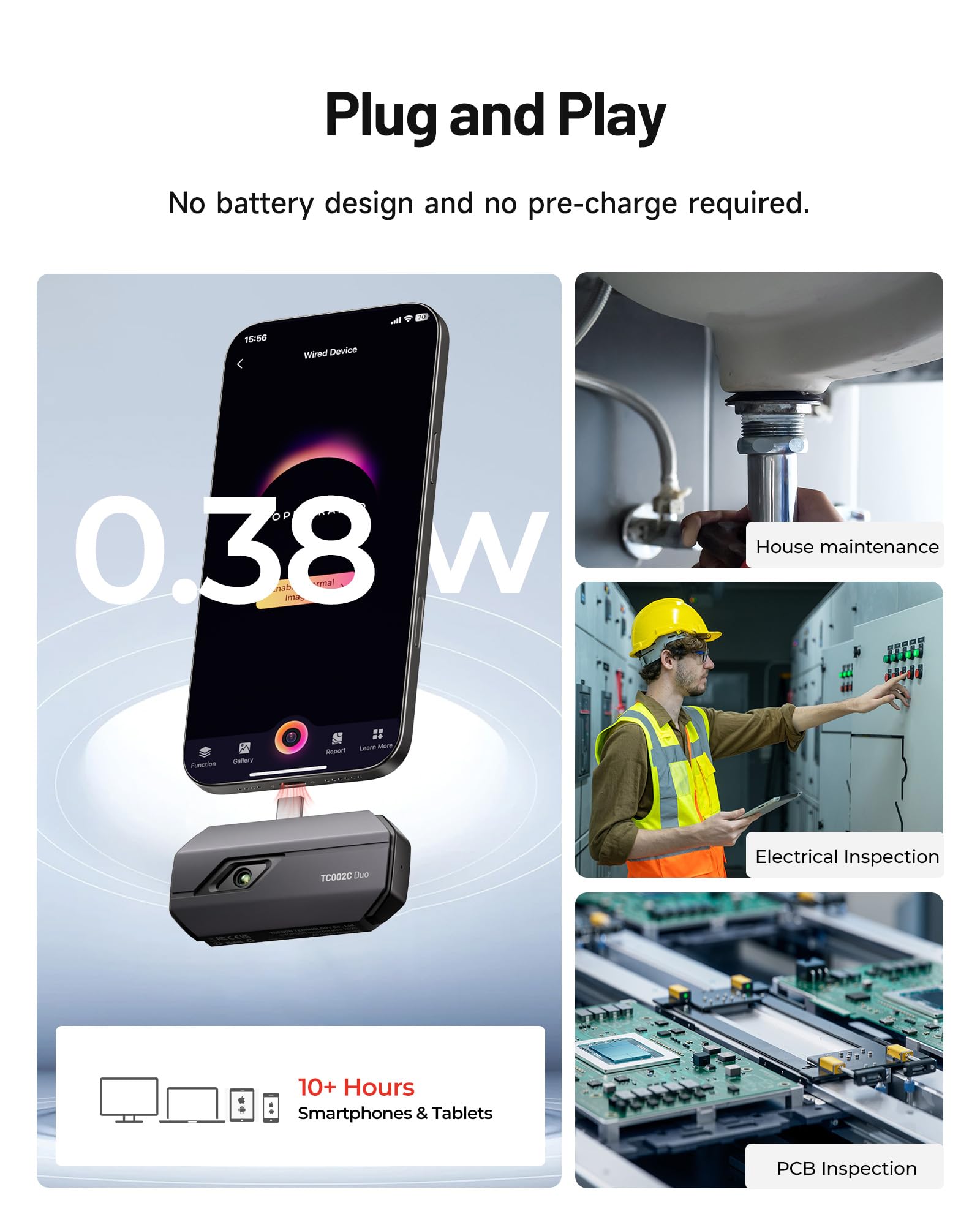TOPDON Wärmebildkamera TC002C Duo für Android/iOS, 512 x 384 TISR hohe Auflösung, -20–550 °C, 25 Hz, für Smartphone/Tablet/PC, USB-C/Lightning, Infrarot kamera für Elektrik-, Leck- und HLK-Inspektion