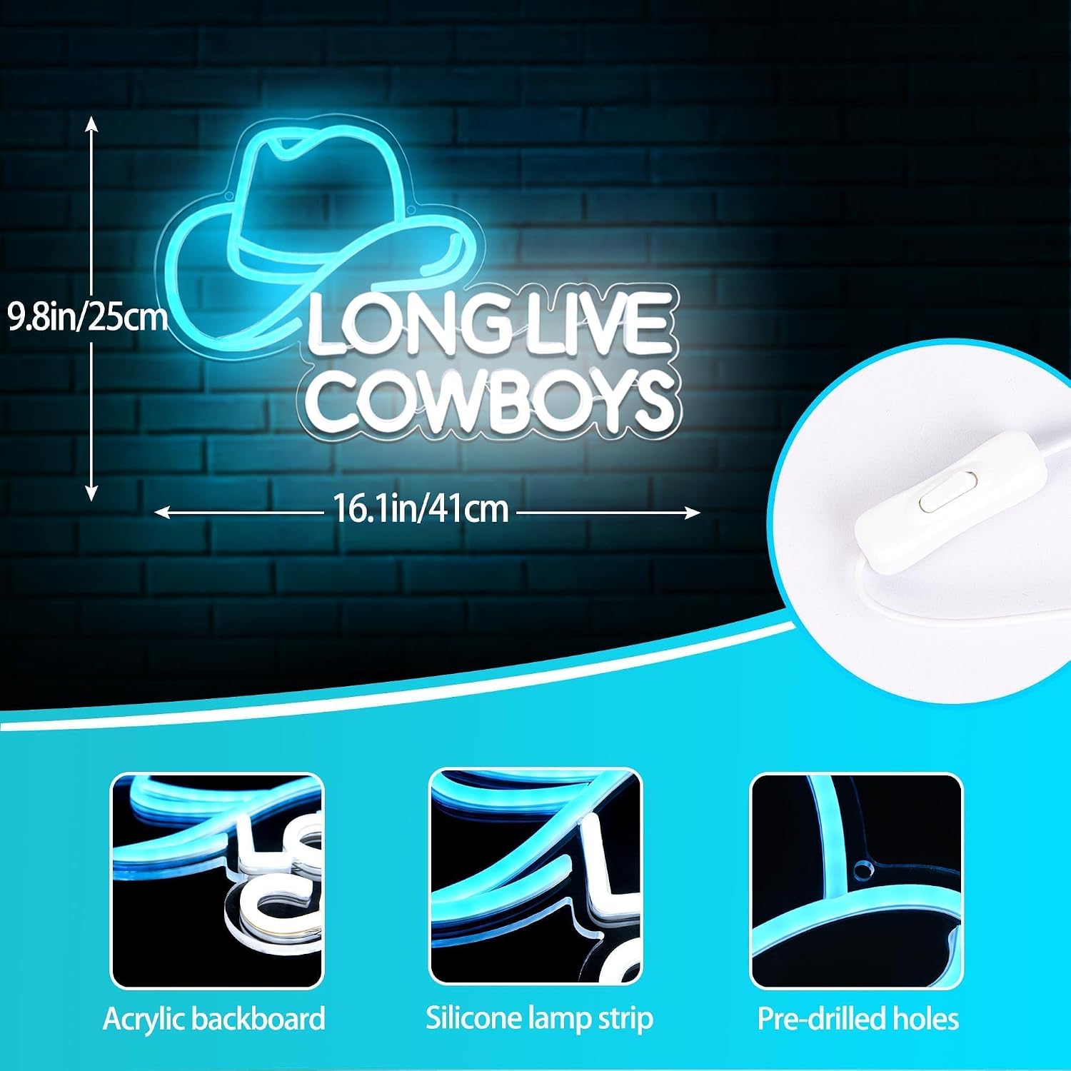 Long Live Cowboys Neon Sign for Wall Decor Cowboys Hat Neon Light for Bedroom Western Cowboy Hat LED Light Up Sign for Bar Party Restaurant Man Cave Birthday Gifts Art Size16.1 * 9.8In(JTLD029)