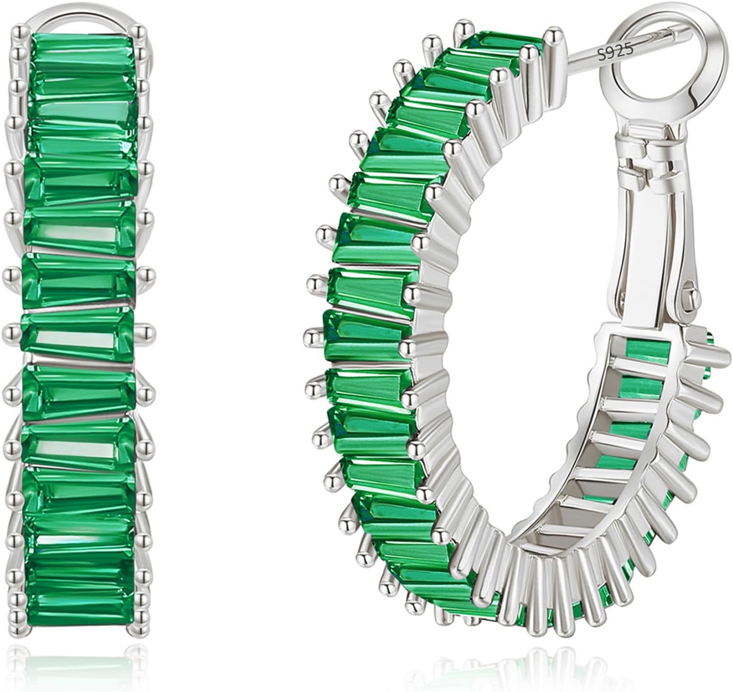 Trendy 14K Gold Plated Hoop Earrings for Women, Chunky Gold/Silver Earrings for Women Cubic Zirconia Baguette Hoop Earrings Heart Hoops Lightweight Hypoallergenic Jewelry,25mm/35mm/40mm/50mm