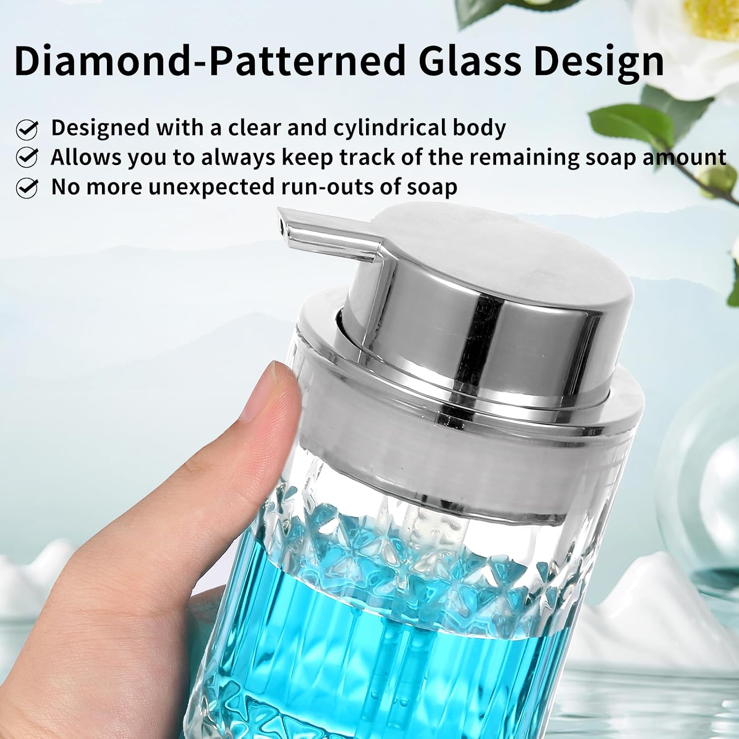 Foaming Soap Dispenser,2 Pack Clear Glass Foam Hand Soap Dispenser for Bathroom, Refillable 8 Fl Oz Foamy Pump Bottle with Large Sliver Pump,Vintage Dish Soap Foam Dispenser