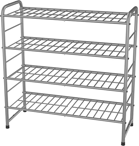 Miniatura 8 de REGILLER Zapatero apilable de 3 niveles, organizador de zapatos expandible y ajustable, estante de almacenamiento, alta capacidad, rejilla de