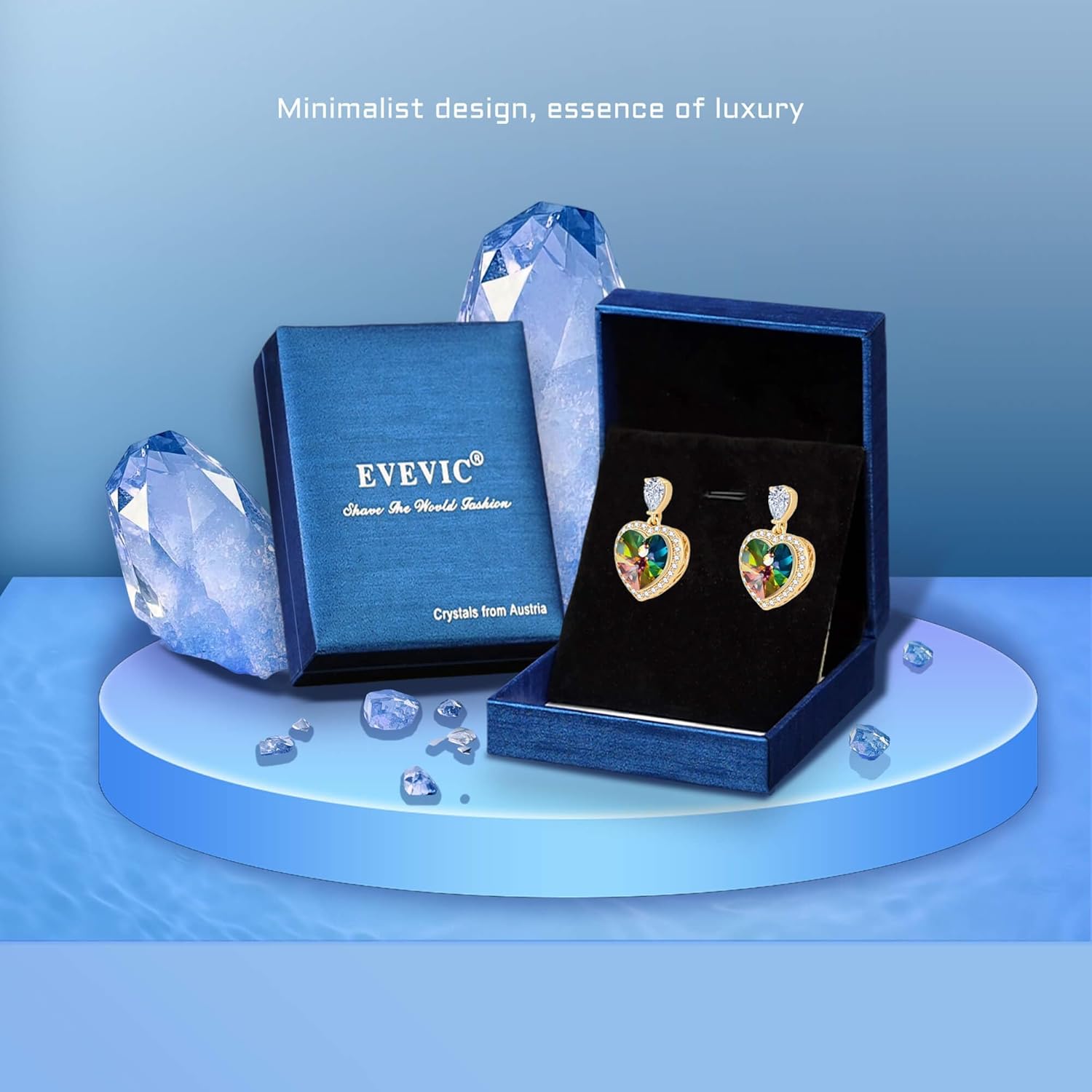 Trendy Austrian Crystal Heart Halo Drop Stud Earrings for Women 14K Gold Plated Dangle Earring Hypoallergenic Jewelry Gift - Image 6