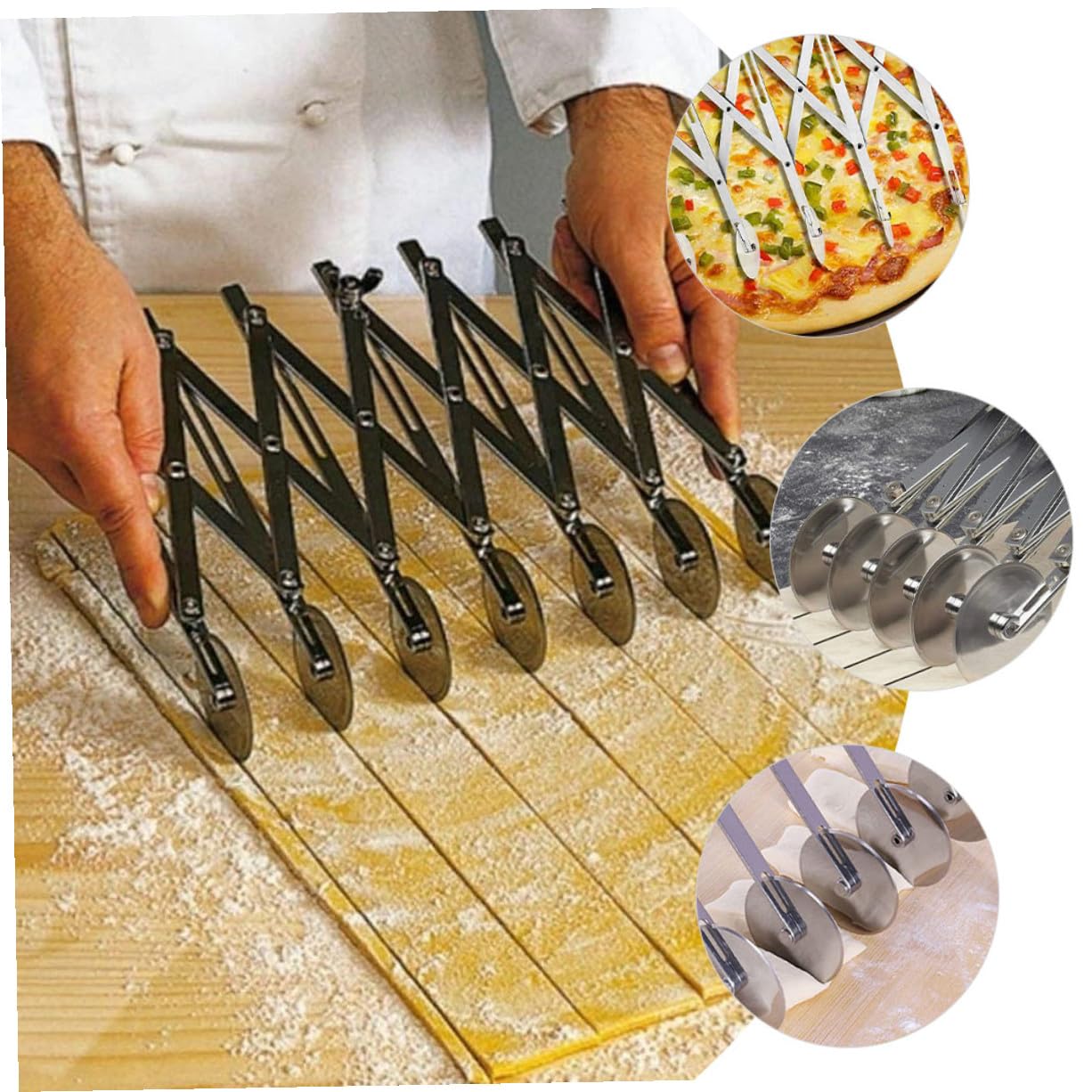NOLITOY Coupe-pizza pour Découpe Précise en Acier Inoxydable avec 5 Roules Ajustables Outil de Pâtisserie Pratique et Moderne, Facile à Utiliser Ranger