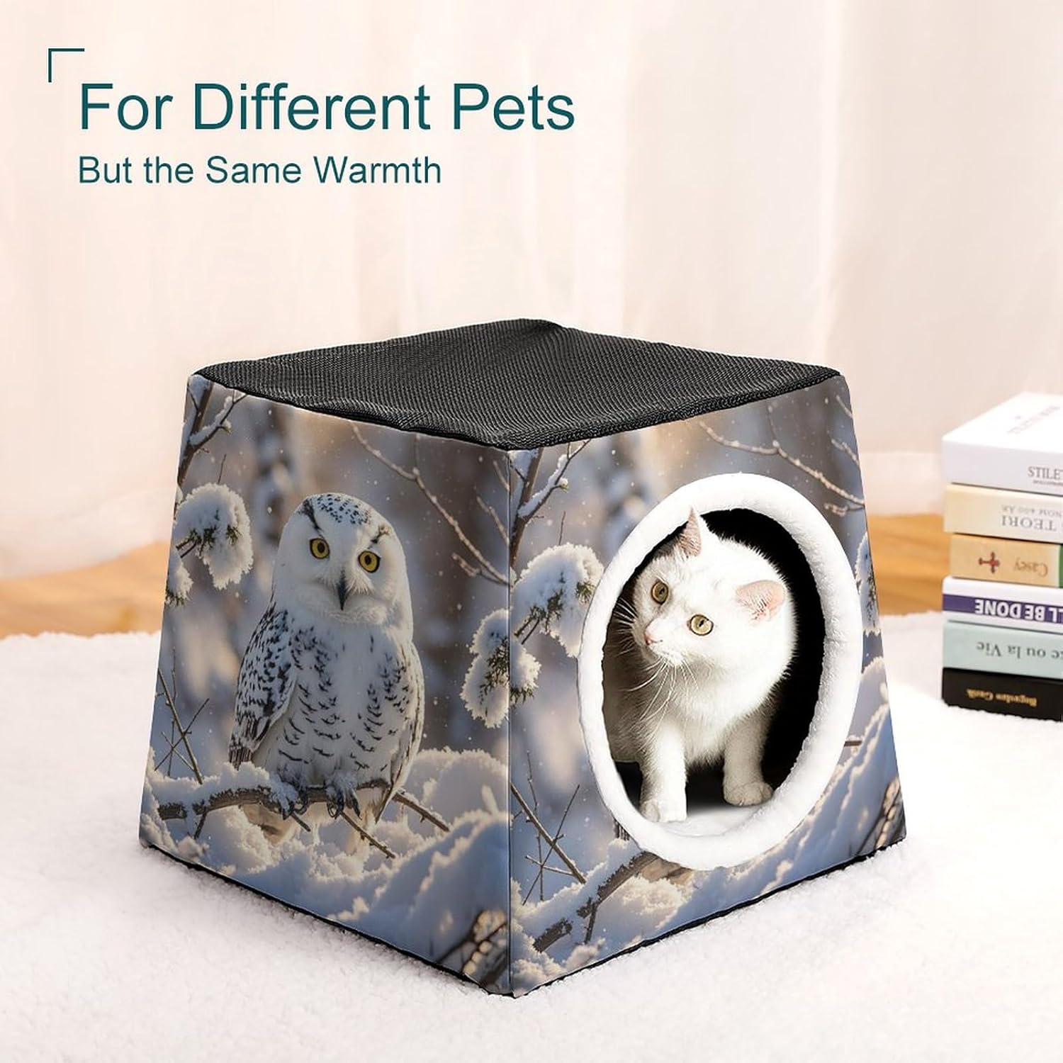 Pet Sleeping Nest Bed, Winter White Owl Printed Dog House Cat Nest, Winter Pet House are Suitable for Most Cats, Dogs, and Other Small Pets