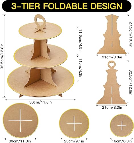 Miniatura 10 de Soleebee Soporte redondo de 3 niveles para cupcakes, torre de cartón para cupcakes, torre de postre para decoración de cumpleaños, bodas, fiestas, 1
