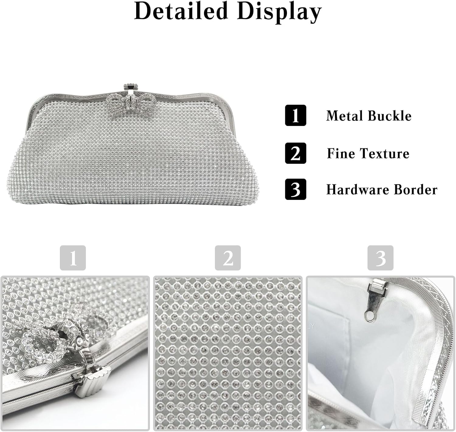 CORIOS Women Rhinestone Evening Bag Bling Crystals Clutch Bag Bridal Wedding Purse Shoulder Bag With Chain Sparkling Handbag