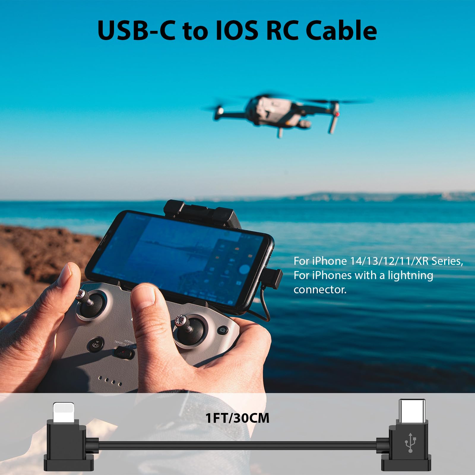 Cavo dati da Lightning a USB-C per controller DJI Drone RC-N1/N2/N3, Link per iPhone 14 13 12 11 Pro Max iPad, per DJI Mavic serie 3, Neo, Mini 4 3 Pro 2 SE, Air 3S 3 Drone, 0,3 m