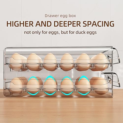 Miniatura 5 de MSHOMELY Soporte para 60 huevos para refrigerador, contenedor de huevos para refrigerador, contenedor apilable de almacenamiento de huevos, caja de