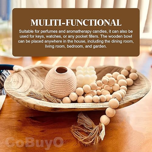 Miniatura 3 de Cuenco decorativo de madera, cuenco de madera hecho a mano para decoración del hogar, centro de mesa, cuenco de exhibición de mesa de comedor,