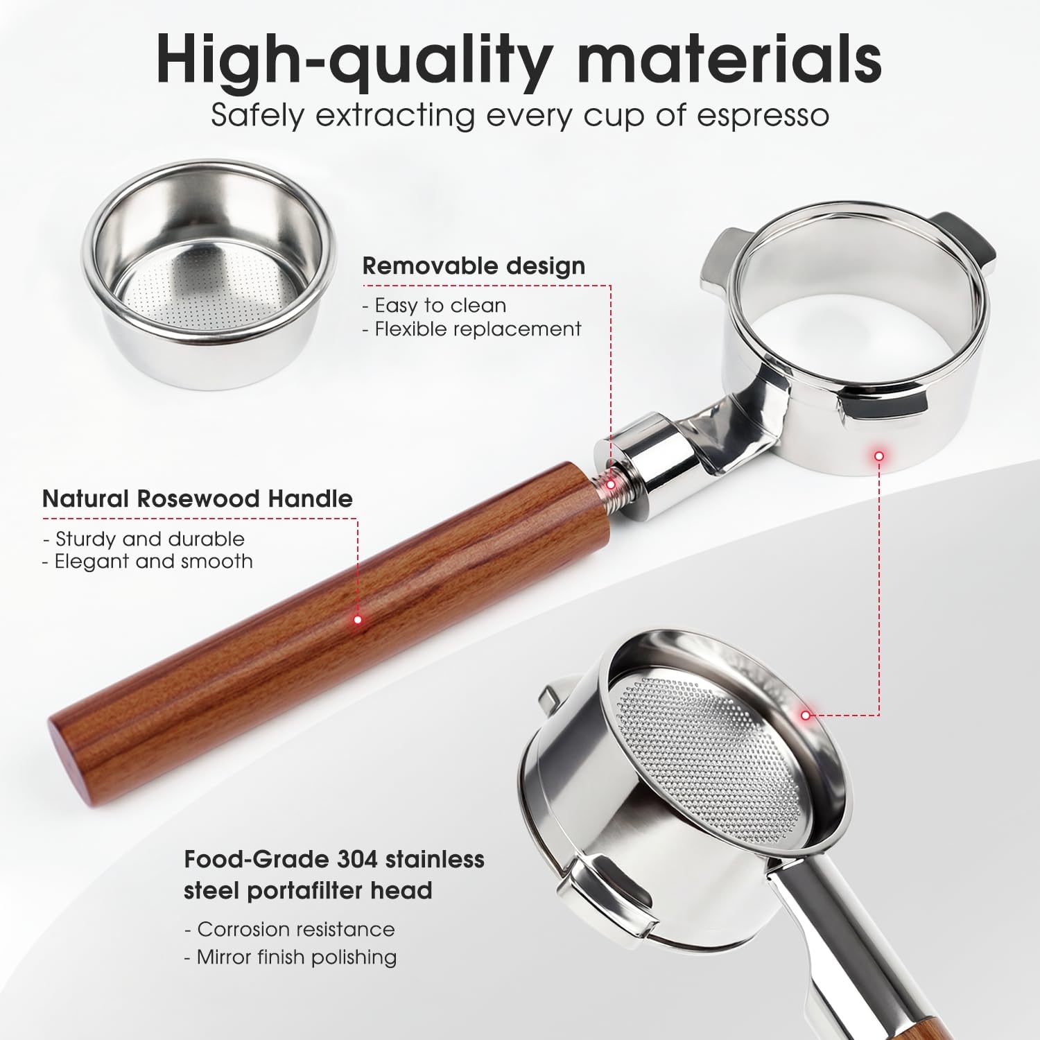Lay-Flat Bottomless Portafilter 54mm Compatible with Breville Barista Express, Pro, Touch, and Bambino | Naked Portafilter Sits Flat for Easy Tamping