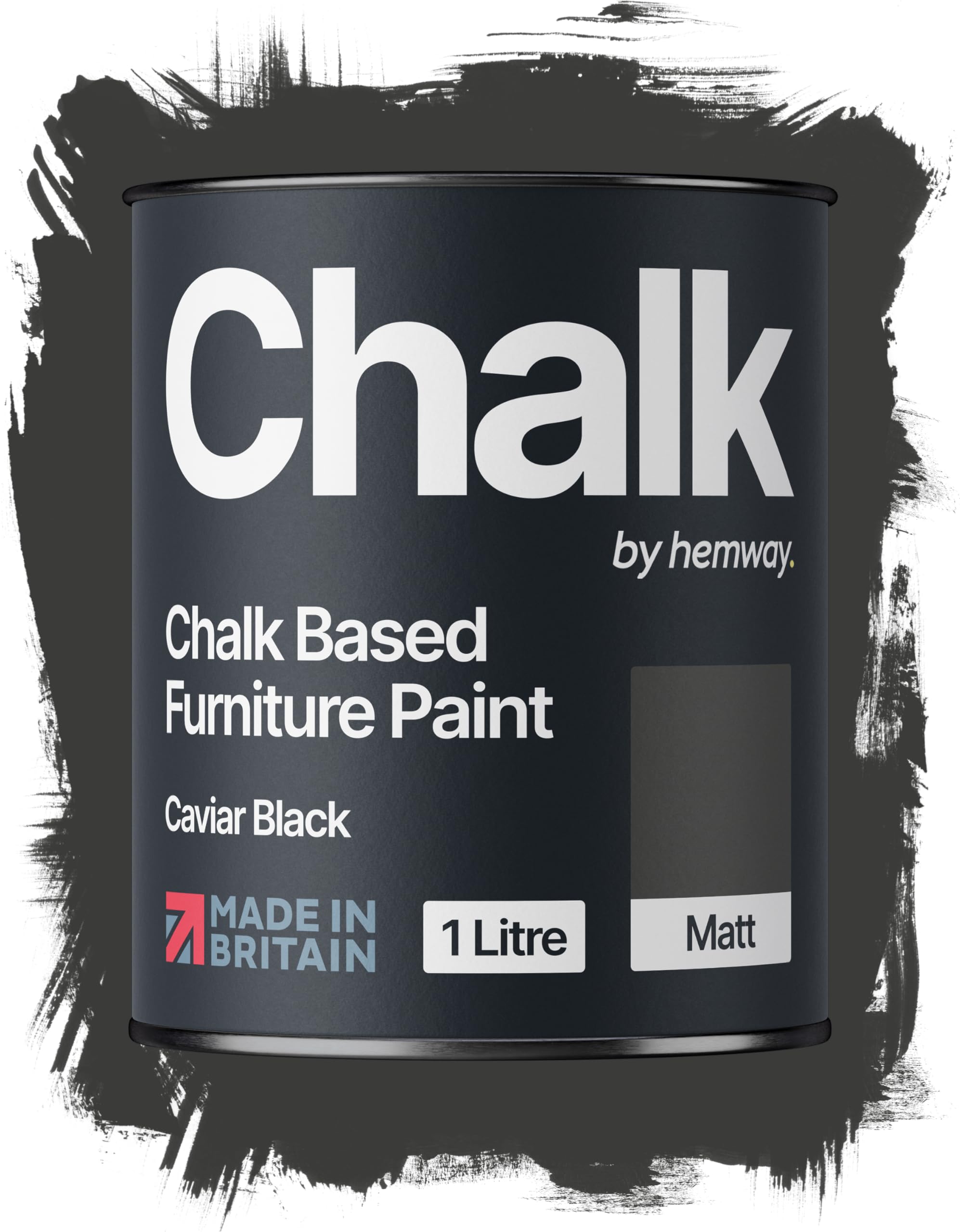 Hemway Chalk Based Furniture Paint, Caviar Black 1L, Matt Finish Shabby Chic, Chalk Paint Furniture & Walls, Quick Dry & 1 Coat