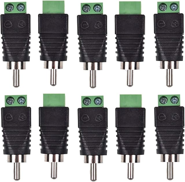 Bestga 10 PCS RCA Male Connector, Phono RCA Male Plug to AV Screw Terminal Audio Video Connector Adapter for CCTV Security Camera System