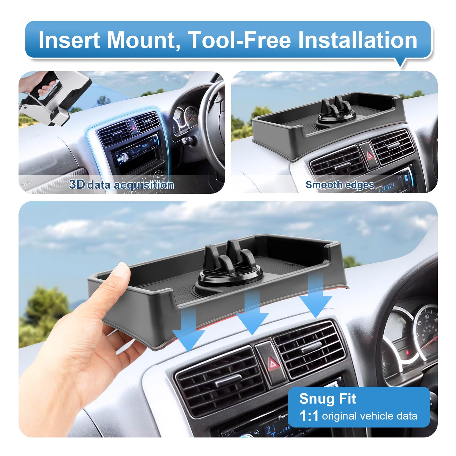 Vano Portaoggetti del Cruscotto Centrale Compatibile con Suzuki Jimny JB23 JB33 1998-2018, Console Centrale Portaoggetti, Organizer per Console Centrale con Tappetino Antiscivolo Nero