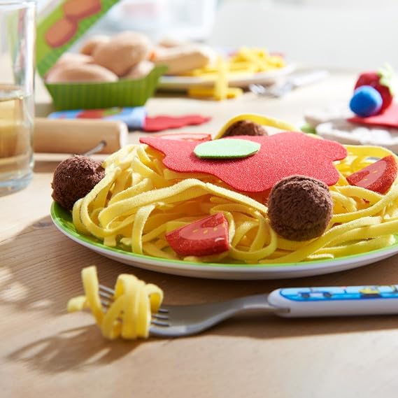 HABA Soft Spaghetti & Meatballs with Plate Play Food Set - Pretend Play Kitchen Toy for Toddlers & Kids - Fun Kitchen Playset & Accessories for Ages 3 and Up