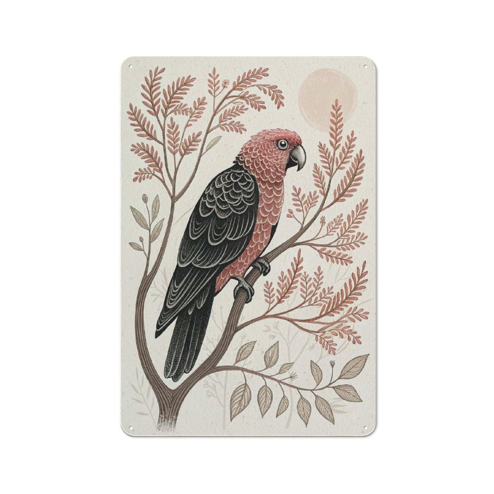 Junmoney Style-19 Galah Parrot On A Branch Tin Sign 30X20cm, Modern Vintage Creative Space Decor For Hobby Room, Office, Lounge Or Living Room