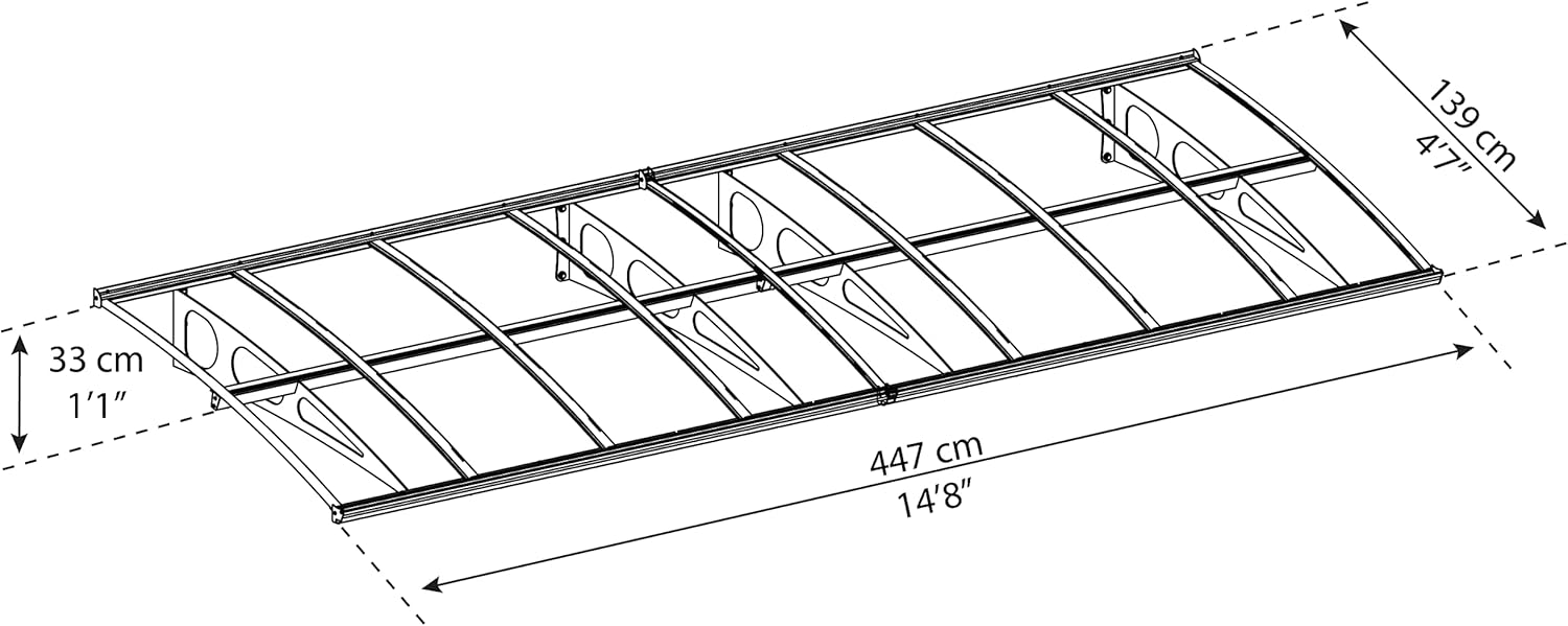 Palram - Canopia Bordeaux 4460 15 Ft. x 5 Ft. Awning Durable Steel Support, Aluminum Trim, and Polycarbonate Panels with UV Protection Rain & Snow Redirect Channels for Element Protection (White/Mist)
