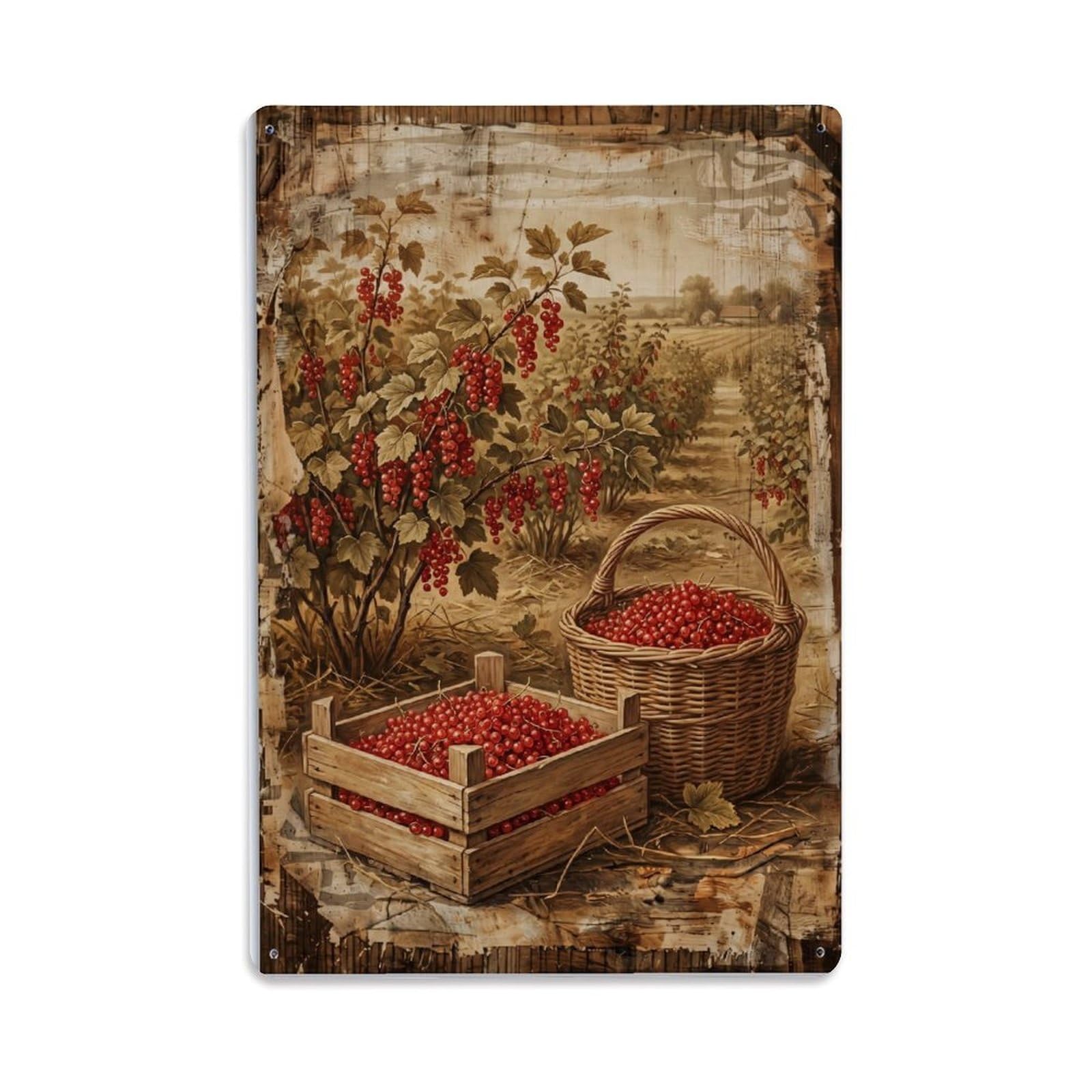 Currant Field Harvest Red Berry Countryside Bush Vintage Metal Tin Sign Plaque Wall Decor for Cafe, Club, Garden Metal Poster 8x12Inch