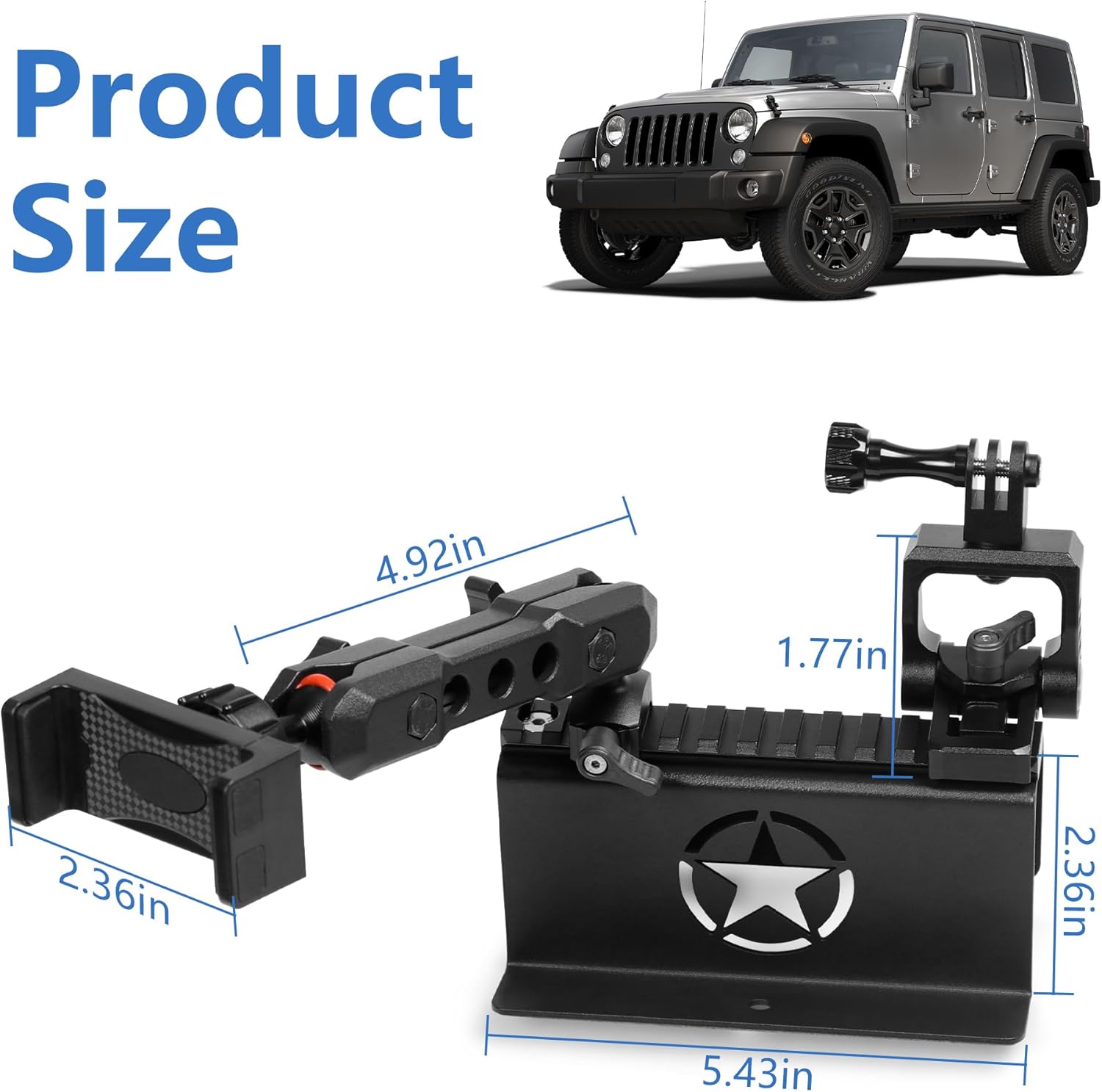 Car Phone Holder Dash Phone Holder for Car for 2012-2018 Jeep Wrangler JK JKU Accessories Slide Rail Phone Mount for Car Compatible with GoPro Action Camera and Cell Phone
