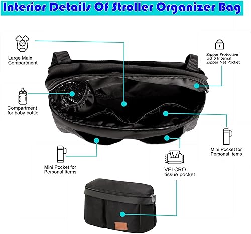 Miniatura 3 de Miracle Baby Bolsa organizadora de cochecito para mamá, bolsa de pañales universal para almacenamiento de cochecitos, compatible con la mayoría