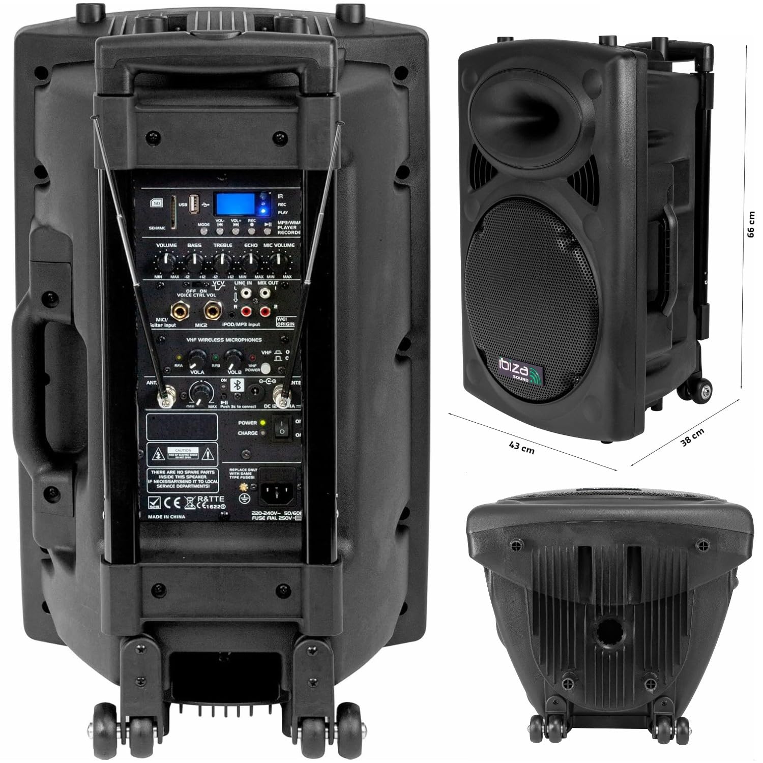 Ibiza - Pacchetto Karaoke Altoparlante portatile USB Bluetooth Ibiza PORT12VHF-BT 700W 4 microfoni senza fili - Supporto tablet SMM20 - Serata Sono