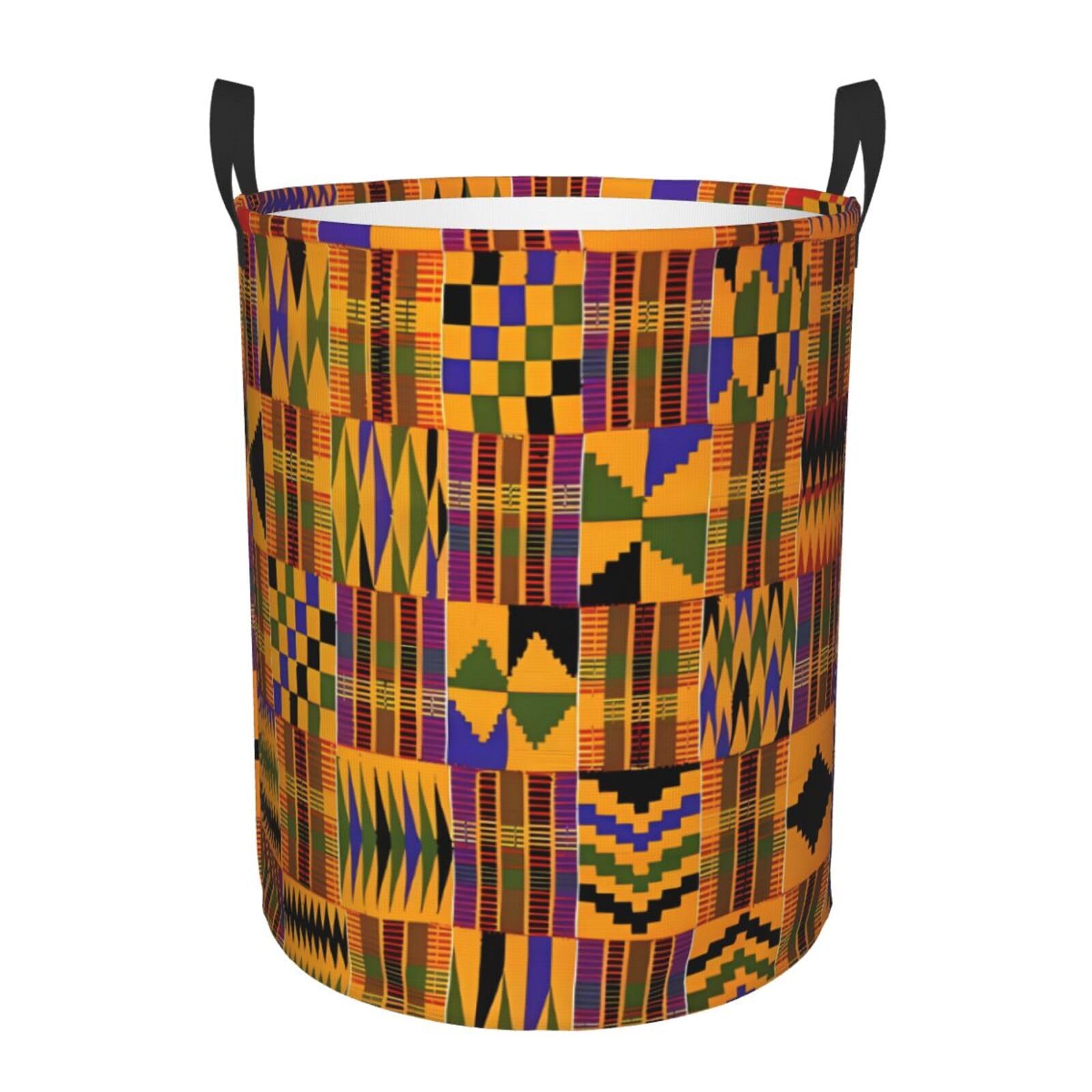 S Circular Hamper African Tribal Ethnic Texture Print Storage Basket for Home