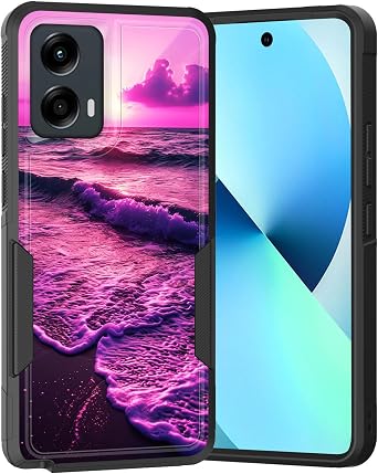 for Moto G Power 5G 2023 Case,Dual Layer Hybrid Heavy Duty Rugged Shockproof Hard PC +Soft Silicone Protective Case for Motorola Moto G Power 5G 2023,Pink Sunny Beach