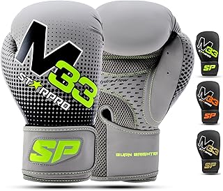 Starpro M33 Guantes de Boxeo de Cuero sintético Mate para Entrenamiento y Sparring en Muay Thai Kickboxing Fitness - Hombres y Mujeres - Negro y Verde - 8oz 10 oz 12 oz 14 oz 16 oz
