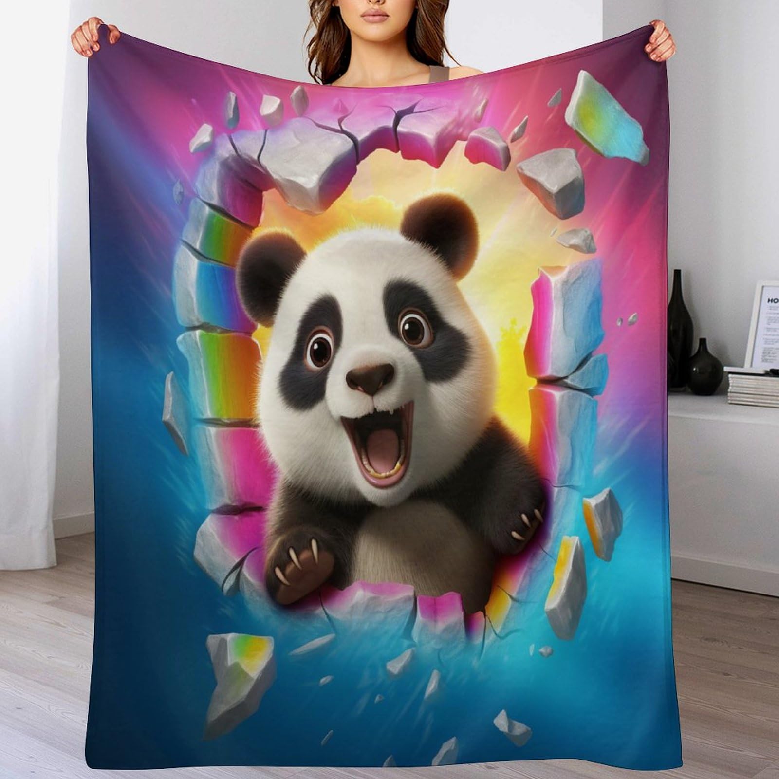 Plaid panda en flanelle 130x150cm idéal pour vos moments de détente sur le canapé