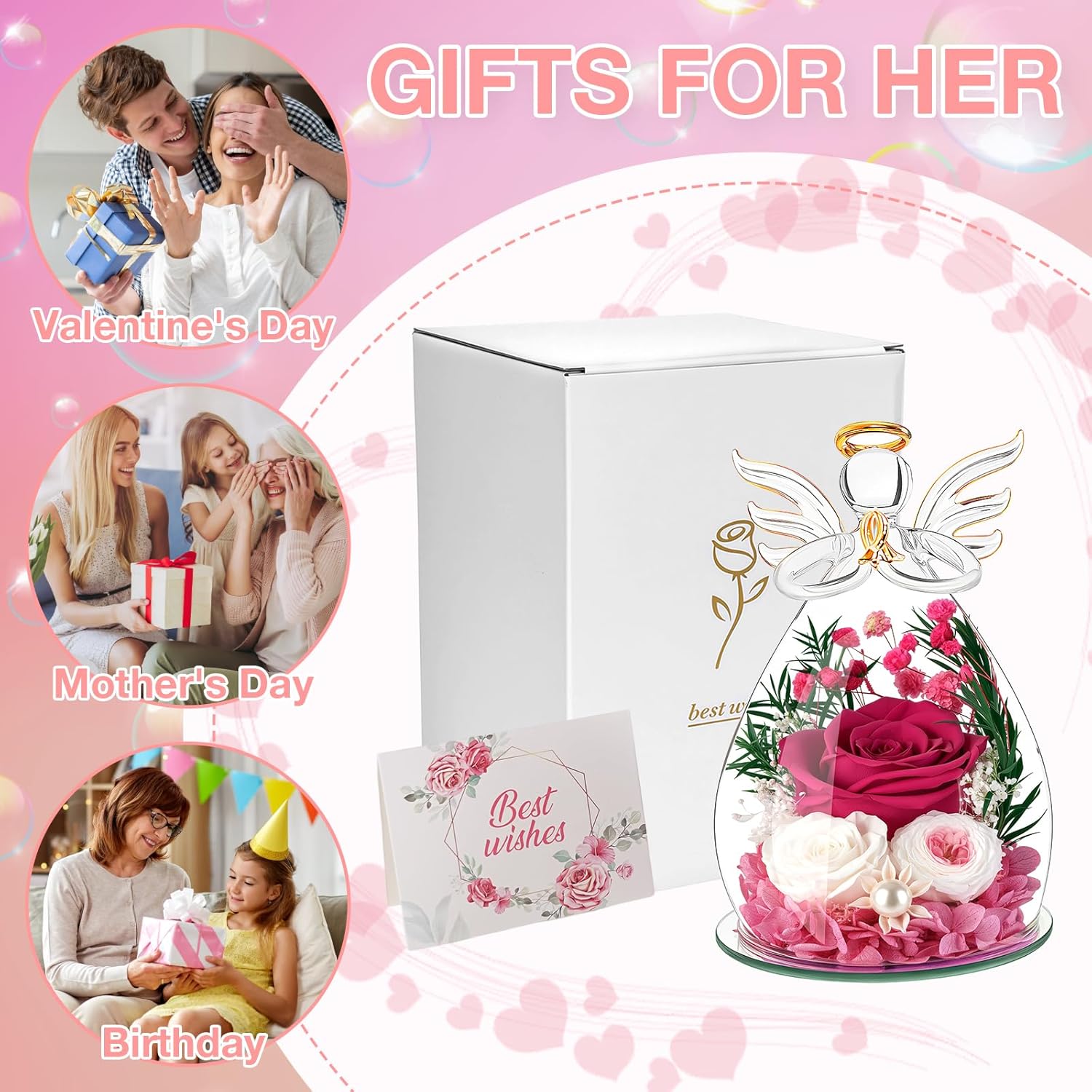 Gifts For Mom Women Valentines Day Preserved Flowers Gifts For Her, Forever Flower in Glass Angel Figurines Fresh Flowers for Delivery Mothers Day Anniversary Rose for Grandma Girlfriend Wife - Image 7