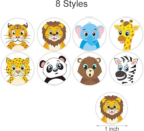 Miniatura 4 de 500 calcomanías redondas de animales lindos en rollo de animales de dibujos animados para niños, suministros escolares, calcomanías de entrenamiento