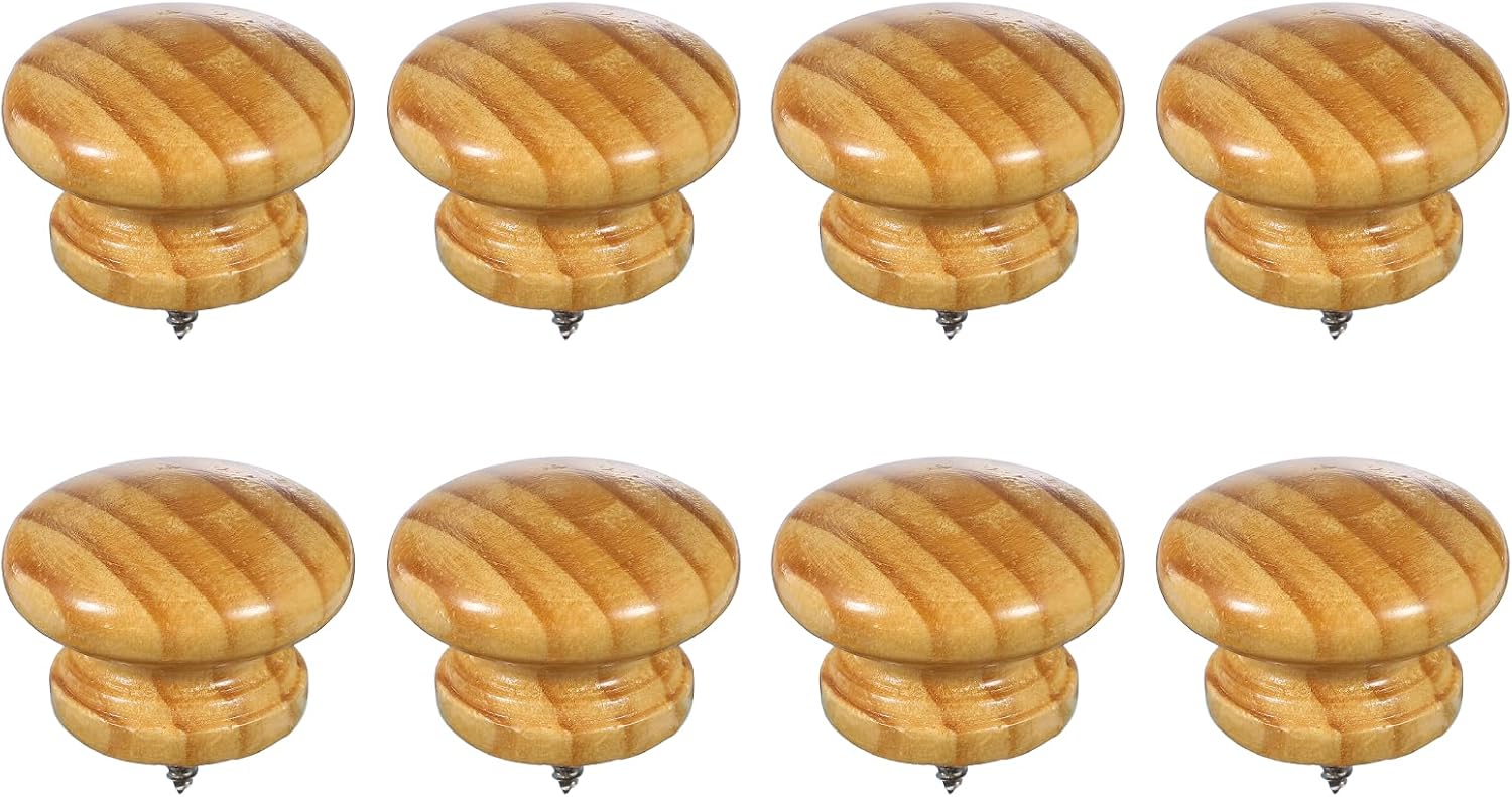 uxcell 8 Pcs Wood Cabinet Knobs, Round Self-Tapping Solid Wooden Drawer Knobs Mushroom Pulls Handles for Furniture Closet Dresser Wardrobes, Beige (1-9/16" Diameter, 1-1/16" Height)