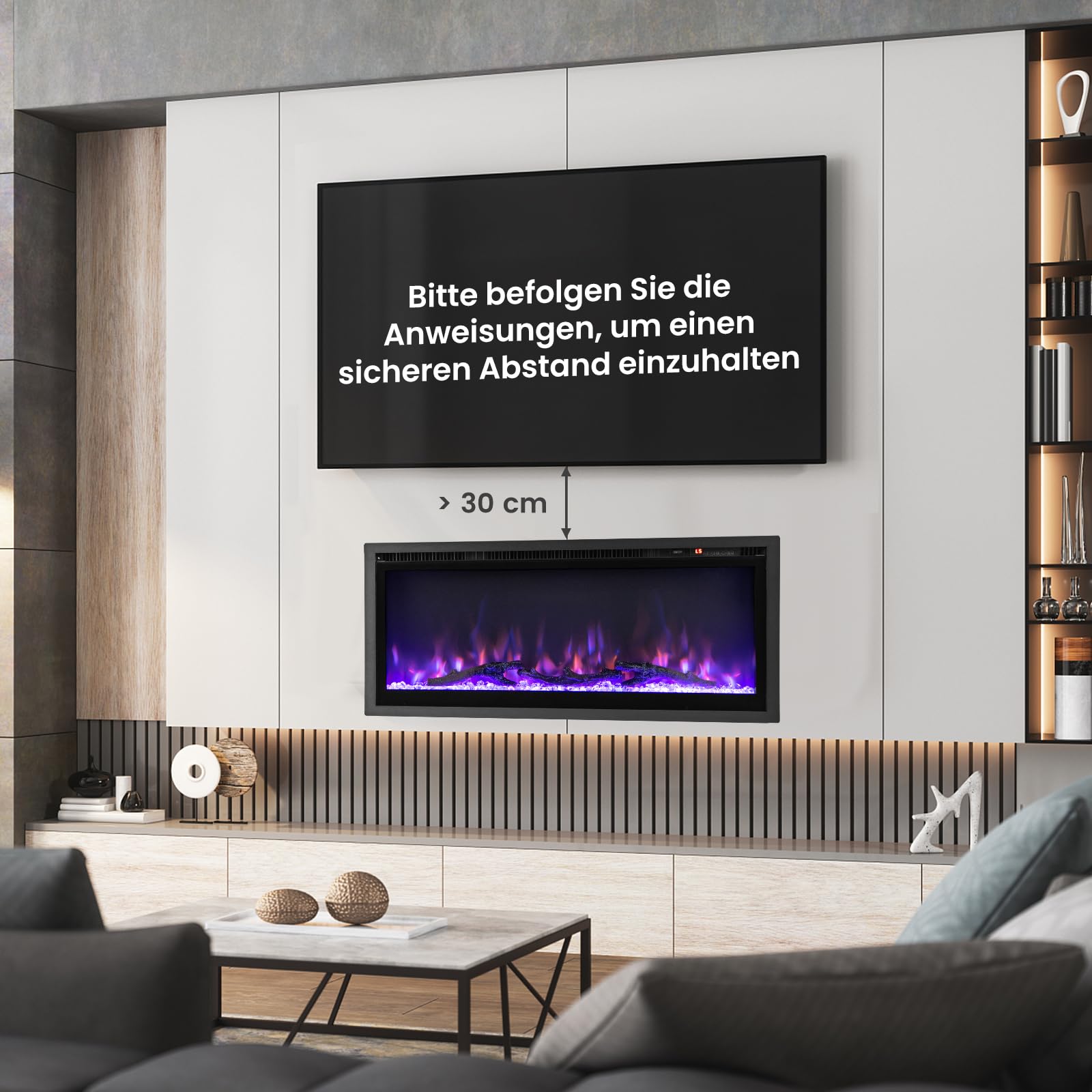 COSTWAY Kominek elektryczny 36" 750 W/1500 W, ogrzewanie kominkowe z ekranem dotykowym i pilotem zdalnego sterowania i timerem 8H, kominek ścienny w 9 kolorach z 5 poziomami jasności, 91,5 x 45 x 14