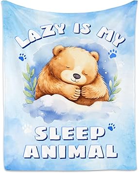 Bear Blanket, Cute Soft Throw Gifts for Girls, Cozy Flannel Throw Blankets for Couch Office, Blue 40"x50"