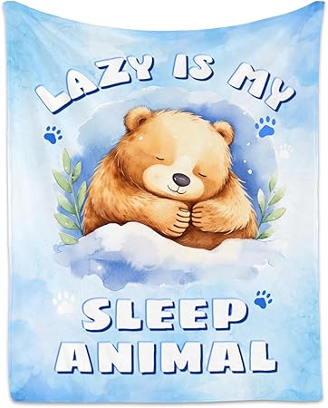 Bear Blanket, Cute Soft Throw Gifts for Girls, Cozy Flannel Throw Blankets for Couch Office, Blue 40"x50"