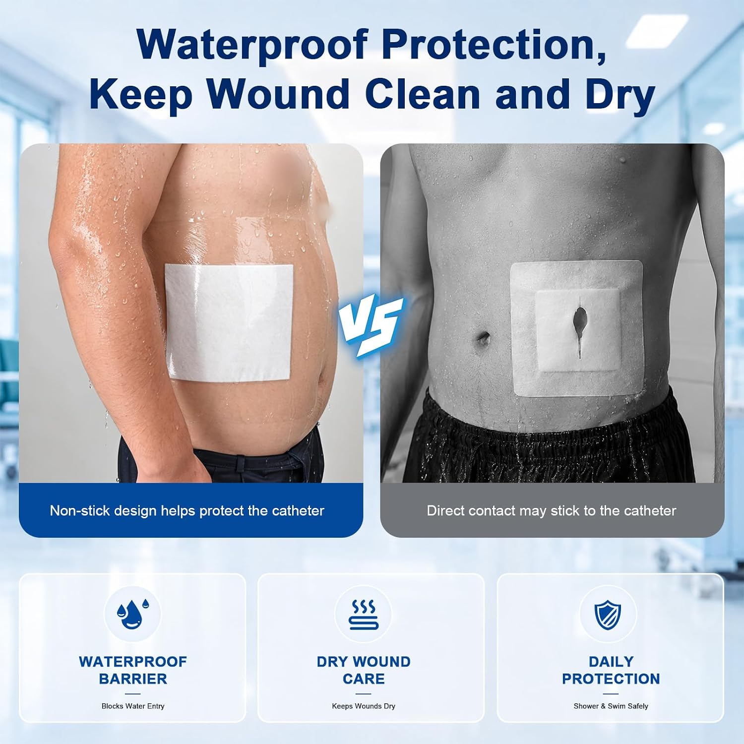 10 Pcs 10"x12" Shower Shields Wound Cover Non-Stick Central Pad | Waterproof Large Dialysis Catheter Bandage with, Coverage Shields for PD Chest, PICC Line and Post Surgical Incisions