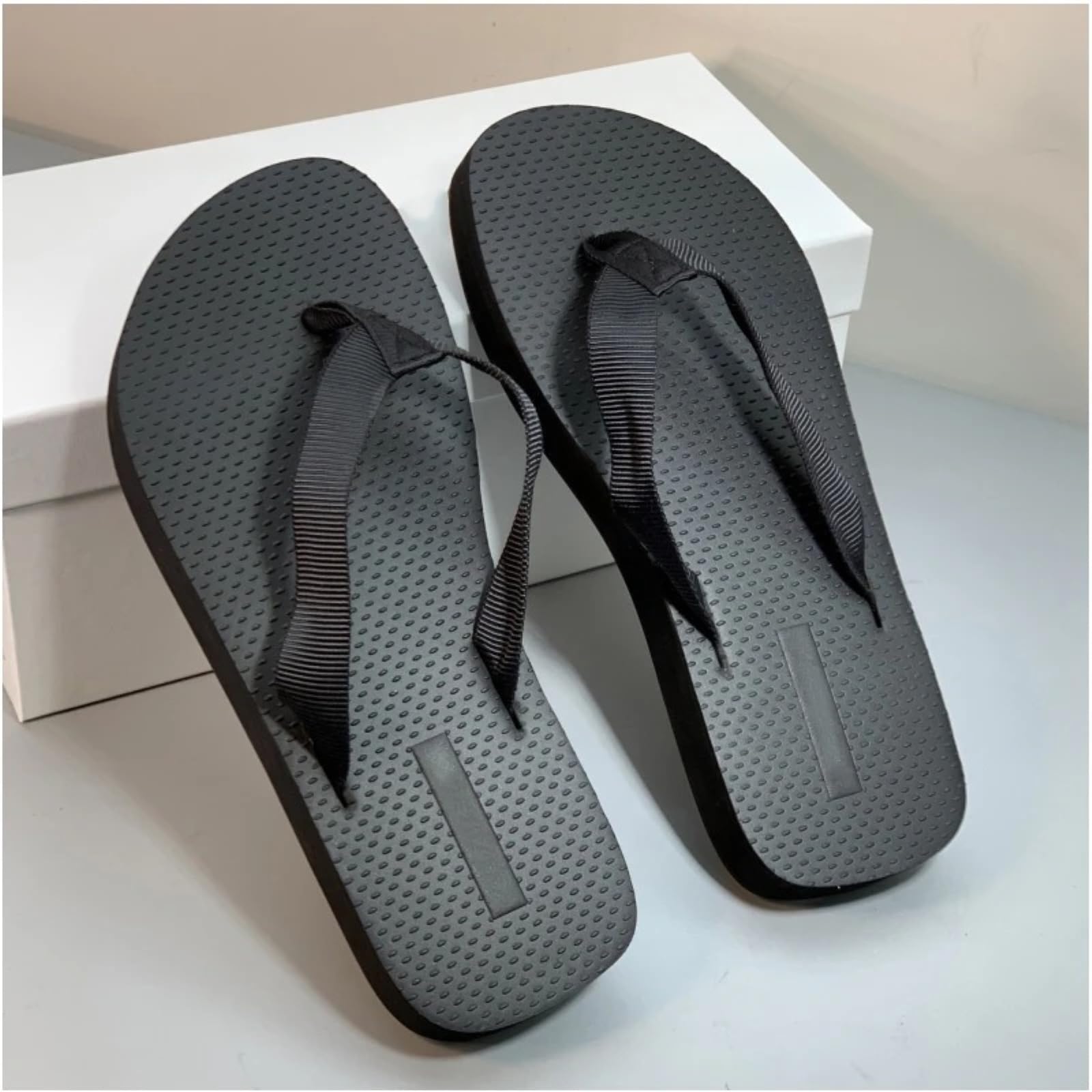Chanclas Unisex Masaje Punto Chanclas, Correa De Contraste Antideslizante Goma Tanga Sandalias, Piscina Playa Zapatos Casuales para Hombres Y Mujeres-Black Flat Bottom-35