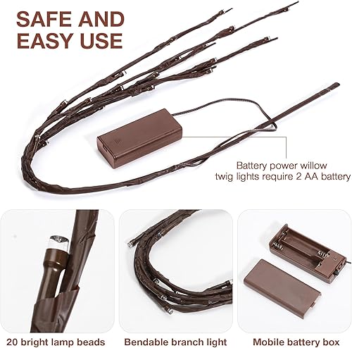 Miniatura 5 de Jcocylse Árbol de abedul iluminado de 29.7 pulgadas para decoración de Navidad, paquete de 4 árboles de Navidad artificiales con 20 luces LED,