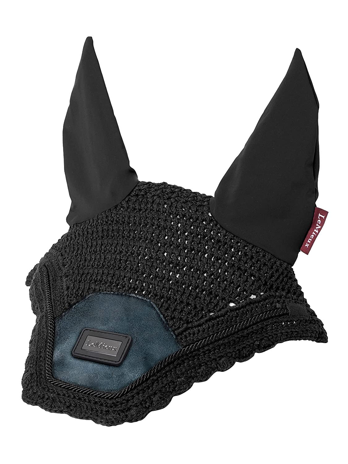 LeMieux Rhone Fly Hood in Petrol Blue with Soft Lycra Ears - Close Knit Crochet - Comfortable Fit Equestrian Mask - Sport Horse Wear - Medium