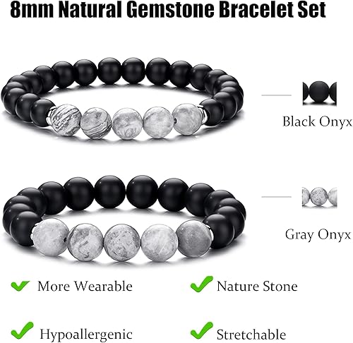 Miniatura 3 de RANKEEF - Pulsera de ojo de tigre para hombre, elástica, ajustable, cuentas de vidrio color negro, 516 de pulgada