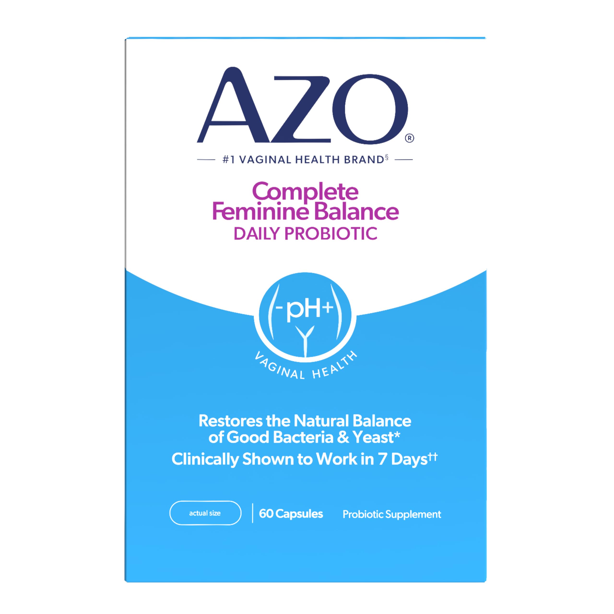 AZO Complete Feminine Balance Daily Probiotics for Women, Clinically Proven to Help Protect Vaginal Health, Helps balance pH and yeast, Non-GMO, 60 Count