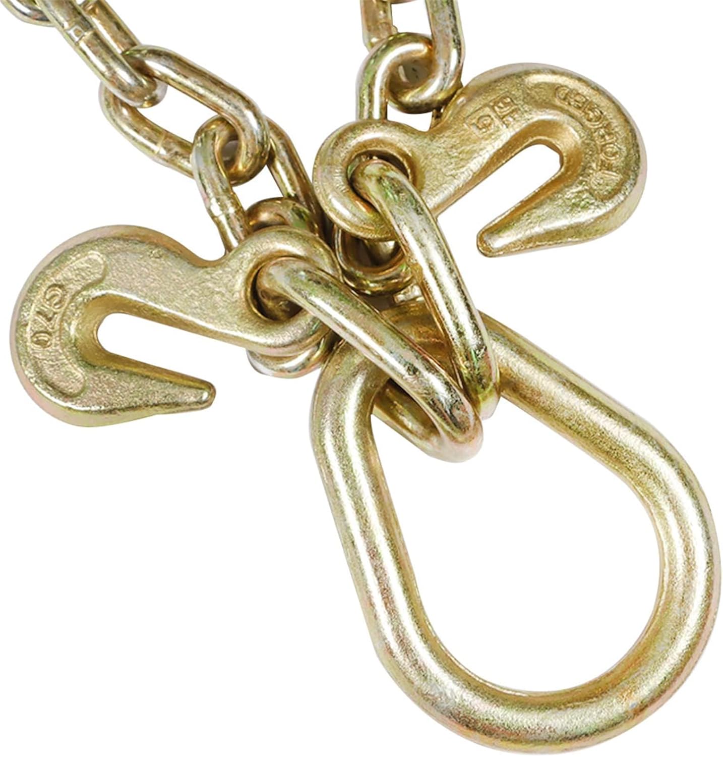 5/16In x 3 Ft Grade 70 V-Chain Bridle with 15In Large Shank J Hooks 4700 LBS Tow Truck Chain Accessories Flatbed Trailer