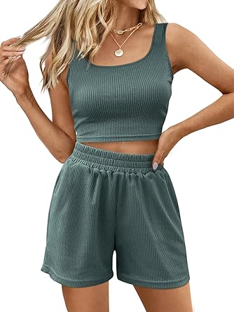 48% off: Trendy Queen Two Piece Summer Outfits 2 Piece Sets 2026 Sleeveless Matching Lounge Crop Top …